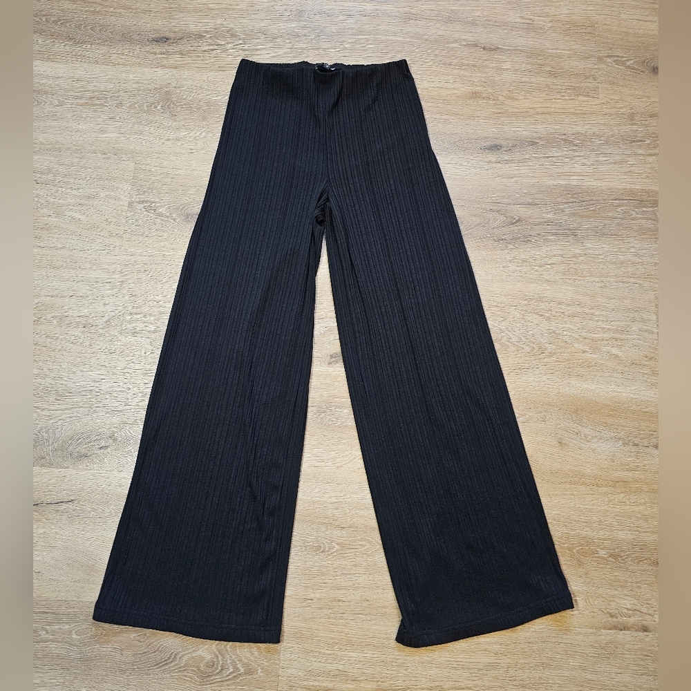 Fashion Nova Ribbed Black Stretch Wide Leg Pant